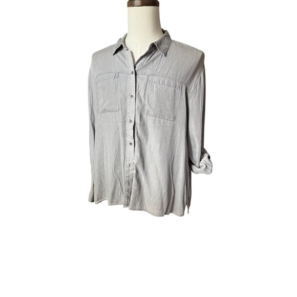 Jane + Delancey Womens Gray Button-Up Shirt XL With Roll-Tab Sleeves - Picture 16 of 16